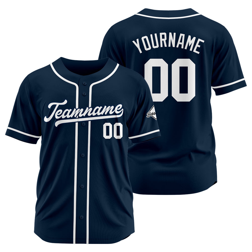 Camiseta de béisbol personalizada con diseño bordado & estilo hip hop & azul marino y blanco