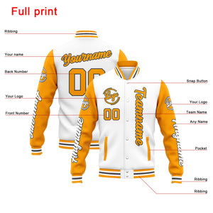 Chaqueta universitaria personalizada estilo Letterman para hombres-mujeres y jóvenes-color blanco y amarillo