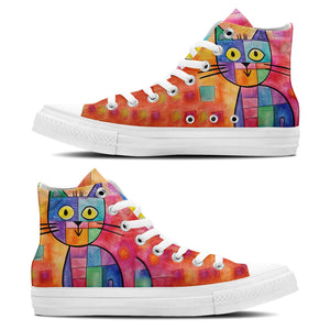 Zapatillas unisex de lona con estampado felino: Adéntrate en un mundo artístico con divertidos estampados de gatos para hombres y mujeres