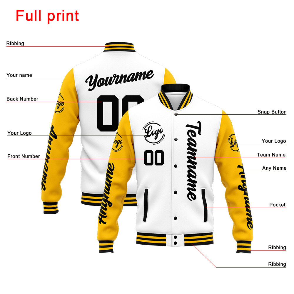 Chaqueta universitaria personalizada estilo Letterman para hombres-mujeres y jóvenes-color amarillo y negro