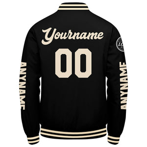 Chaquetas universitarias personalizadas en color negro y crema para hombres & mujeres y jóvenes & Chaquetas Letterman personalizadas