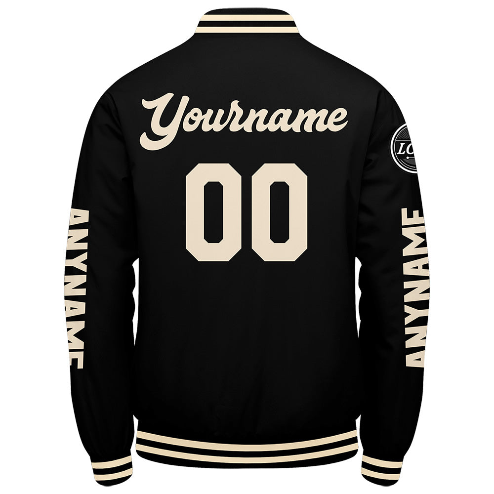 Chaquetas universitarias personalizadas en color negro y crema para hombres & mujeres y jóvenes & Chaquetas Letterman personalizadas