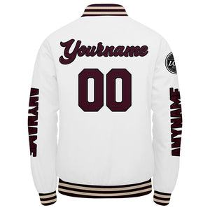 Chaquetas universitarias personalizadas color granate y blanco para hombres & mujeres y jóvenes & Chaquetas Letterman personalizadas