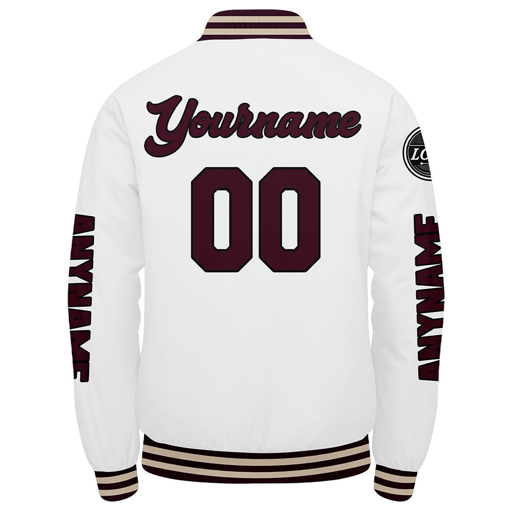 Chaquetas universitarias personalizadas color granate y blanco para hombres & mujeres y jóvenes & Chaquetas Letterman personalizadas