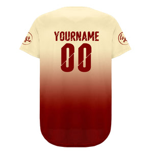 Camiseta de béisbol personalizada blanca y roja con degradado uniformes de equipo con nombre y número