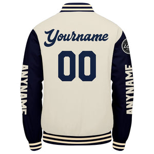 Chaquetas universitarias personalizadas azul marino y crema para hombres & mujeres y jóvenes & Chaquetas tipo Letterman personalizadas