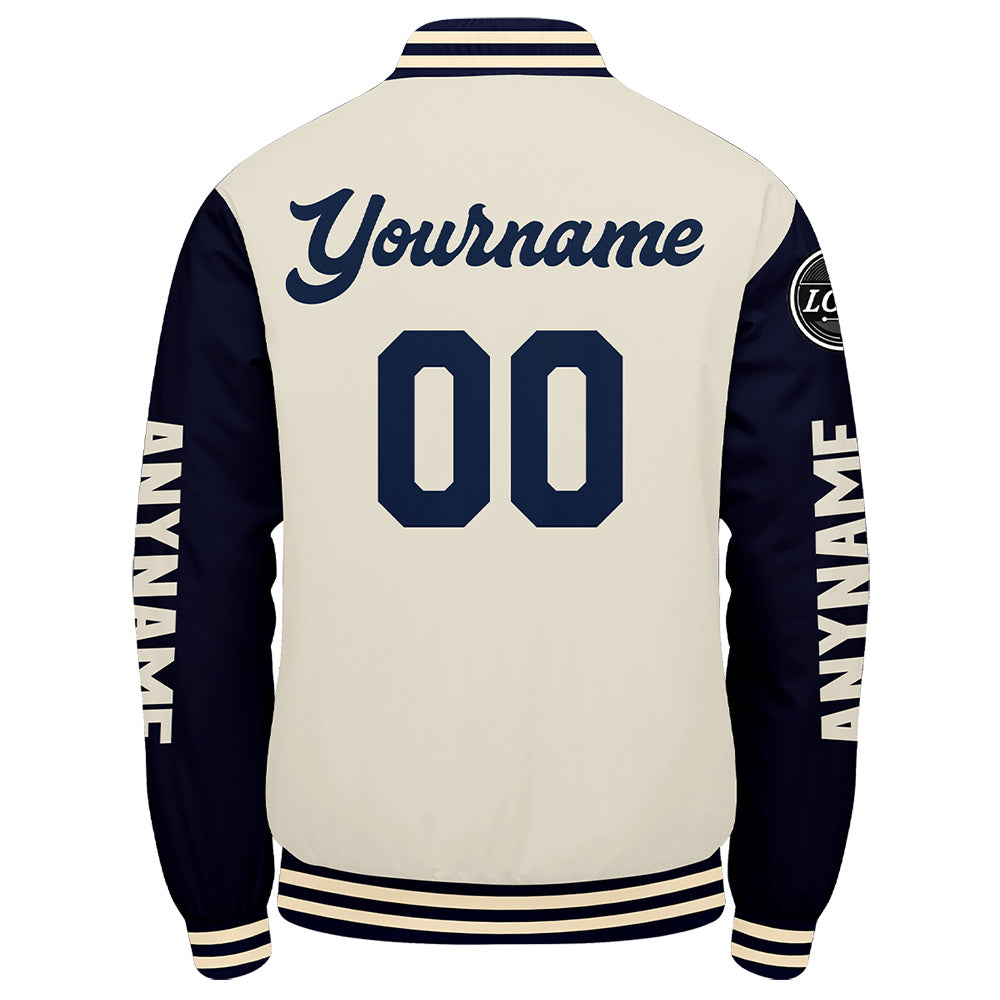 Chaquetas universitarias personalizadas azul marino y crema para hombres & mujeres y jóvenes & Chaquetas tipo Letterman personalizadas