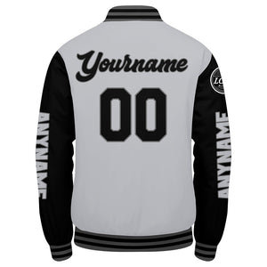 Chaquetas universitarias personalizadas en gris y negro para hombres & mujeres y jóvenes & Chaquetas Letterman personalizadas