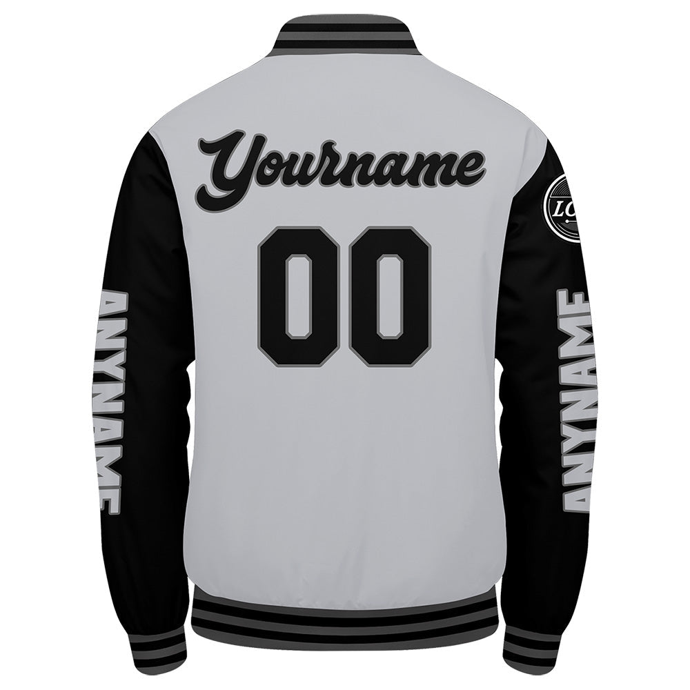 Chaquetas universitarias personalizadas en gris y negro para hombres & mujeres y jóvenes & Chaquetas Letterman personalizadas