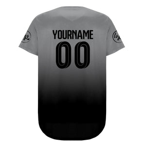 Camiseta de béisbol personalizada gris y negra con degradado uniformes de equipo con nombre y número