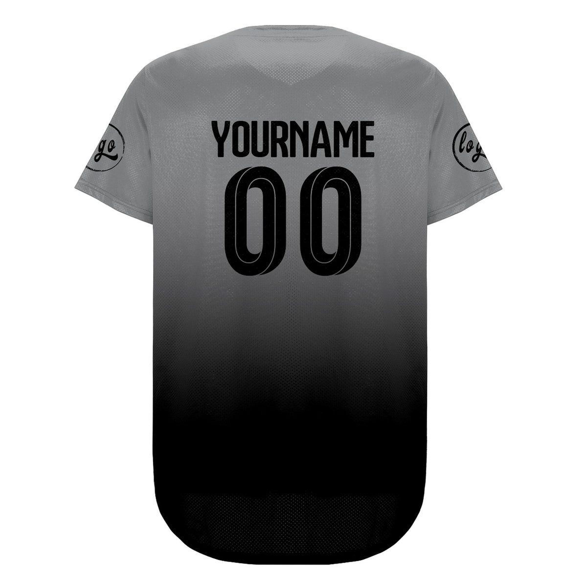 Camiseta de béisbol personalizada gris y negra con degradado uniformes de equipo con nombre y número