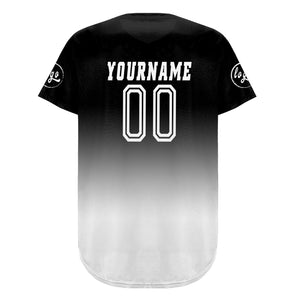 Camiseta de béisbol personalizada en blanco y negro con degradado uniformes de equipo con nombre y número
