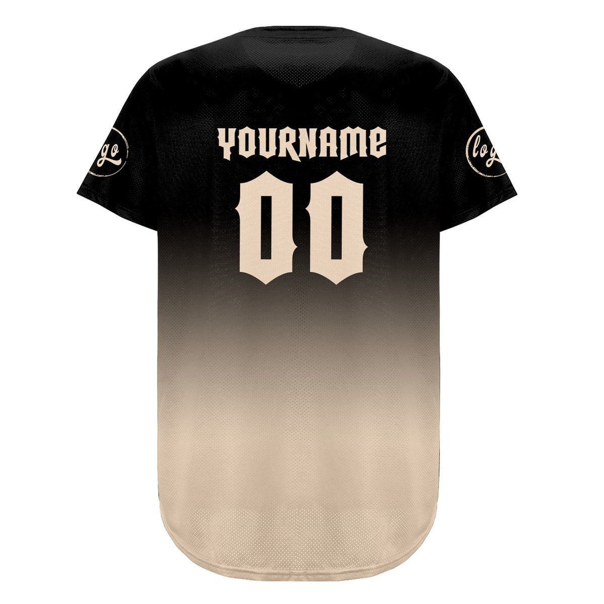 Camiseta de béisbol personalizada negra y beige con degradado uniformes de equipo con nombre y número