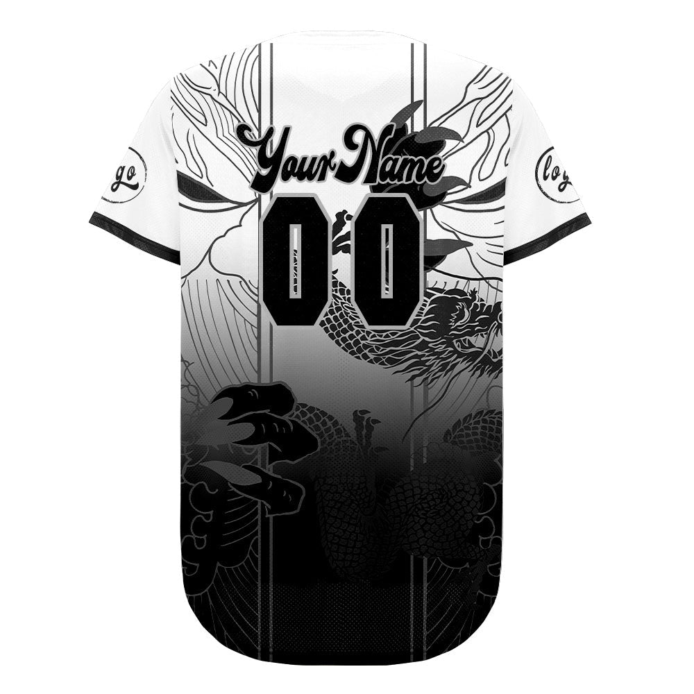 Camiseta de béisbol personalizada blanca y negra con degradado uniformes de equipo con nombre y número