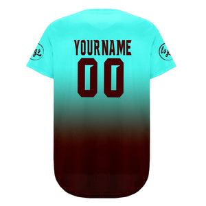 Camiseta de béisbol personalizada color cian Drake Brown con degradado uniformes de equipo personalizados con nombre y número