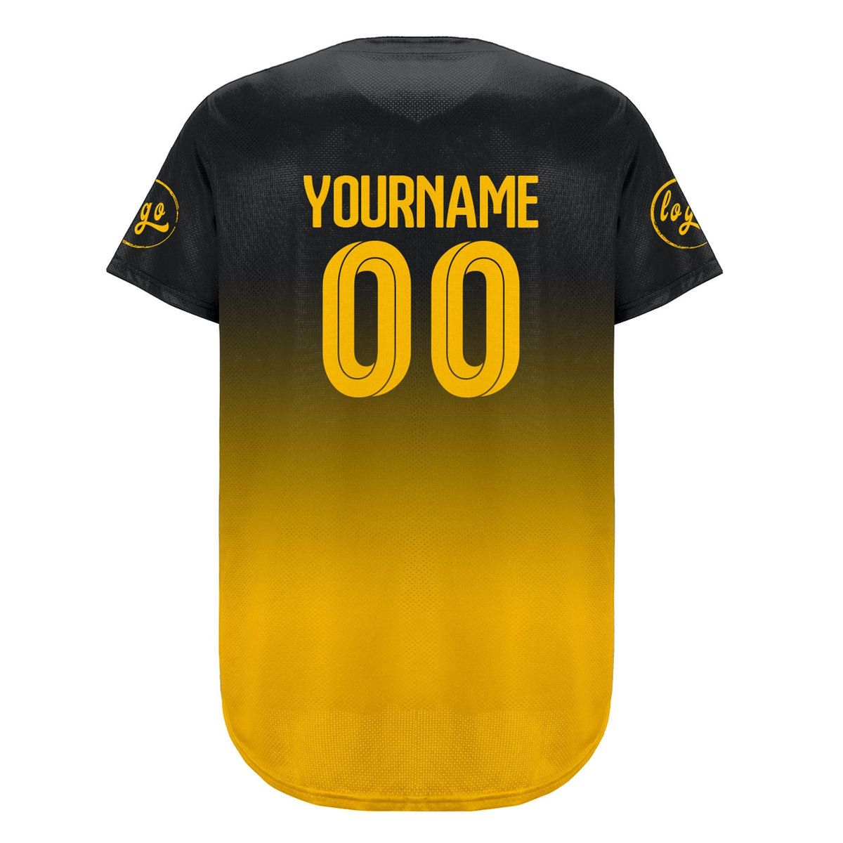 Camiseta de béisbol personalizada negra y amarilla con degradado uniformes de equipo con nombre y número