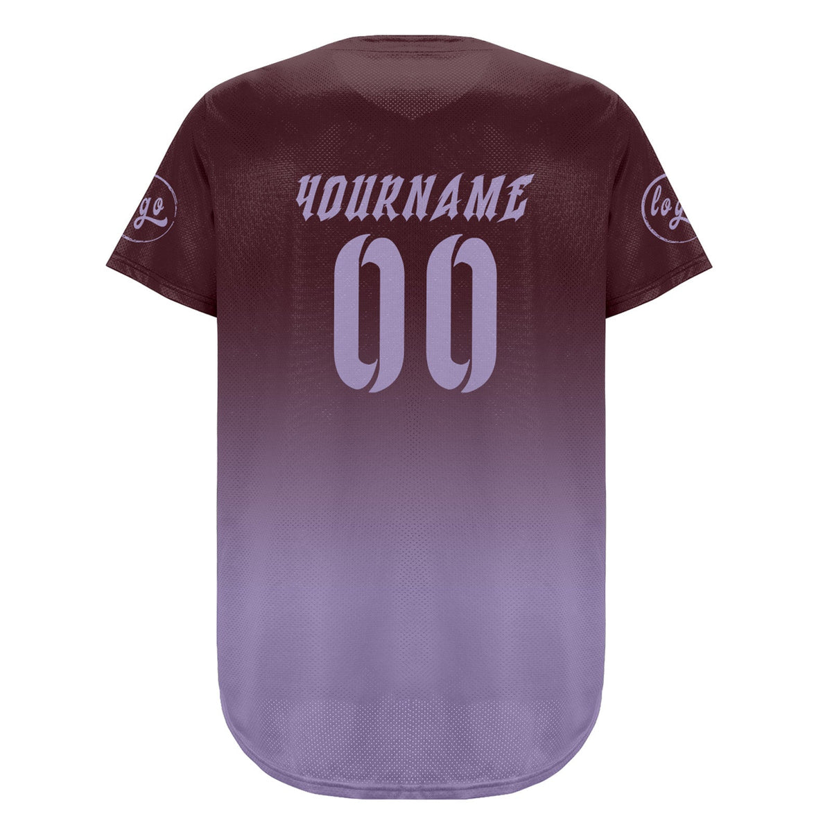 Camiseta de béisbol personalizada en color marrón y morado con degradado uniformes de equipo personalizados con nombre y número