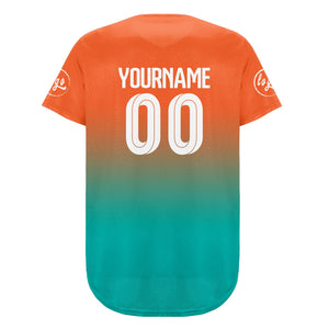 Camiseta de béisbol personalizada naranja y cian con degradado uniformes de equipo personalizados con nombre y número
