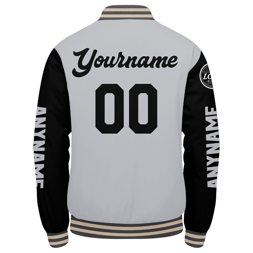 Chaquetas universitarias personalizadas en gris & negro y crema para hombres & mujeres y jóvenes & Chaquetas Letterman personalizadas