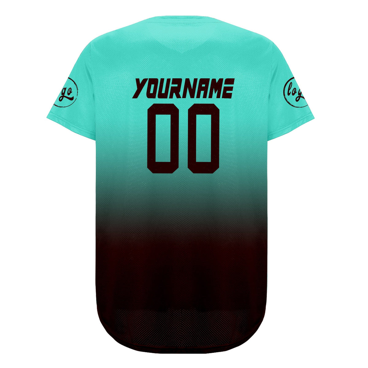 Camiseta de béisbol personalizada color marrón cian con degradado uniformes de equipo personalizados con nombre y número