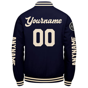 Chaquetas universitarias personalizadas azul marino y crema para hombres & mujeres y jóvenes & Chaquetas tipo Letterman personalizadas