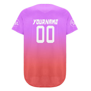 Camiseta de béisbol personalizada en color morado y rosa con degradado uniformes de equipo personalizados con nombre y número