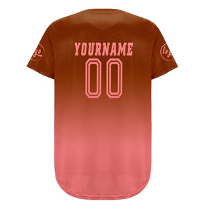 Camiseta de béisbol personalizada en tonos marrón y rosa con degradado uniformes de equipo personalizados con nombre y número