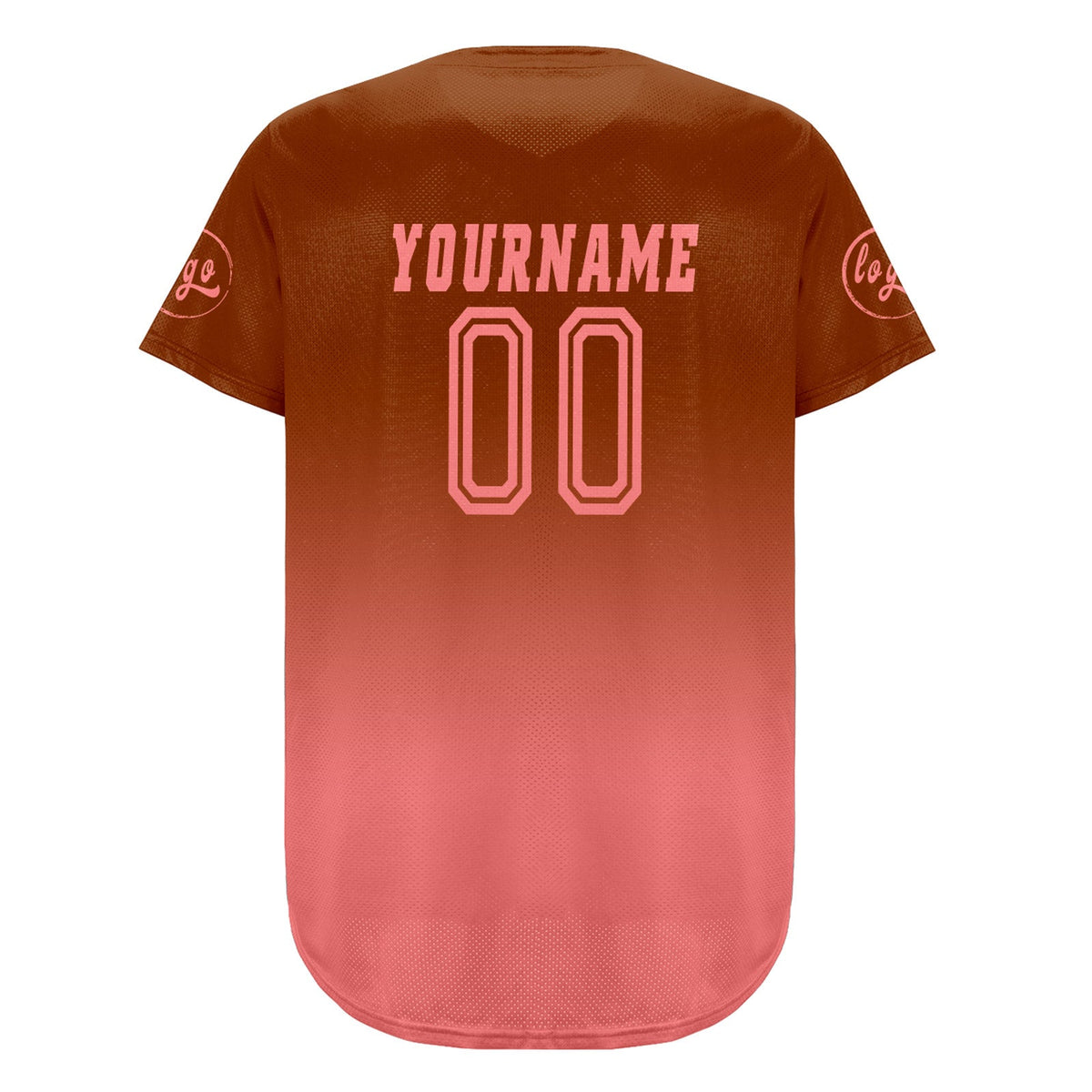 Camiseta de béisbol personalizada en tonos marrón y rosa con degradado uniformes de equipo personalizados con nombre y número