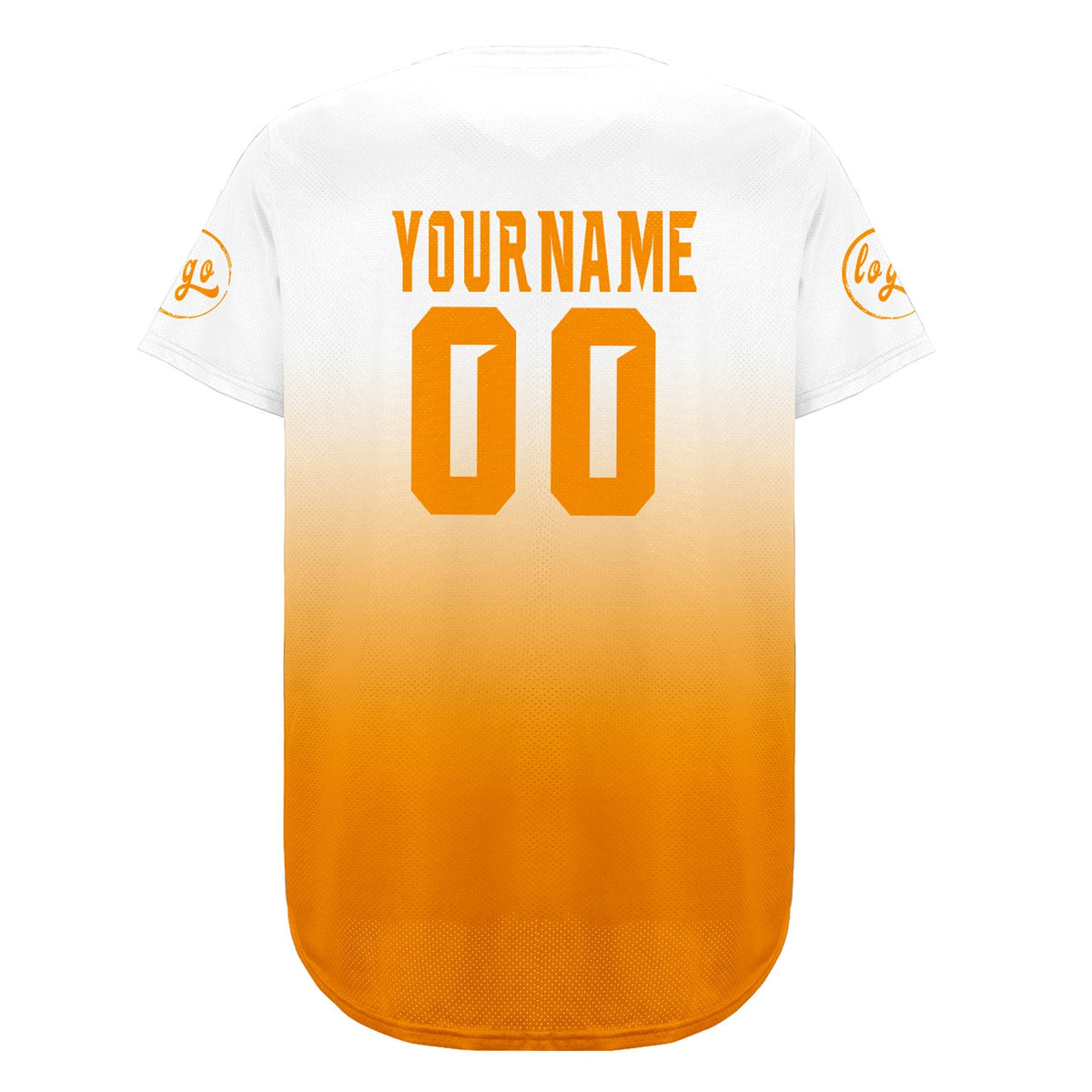 Camiseta de béisbol personalizada blanca y naranja con degradado uniformes de equipo con nombre y número