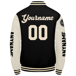 Chaquetas universitarias personalizadas en color negro y crema para hombres & mujeres y jóvenes & Chaquetas Letterman personalizadas