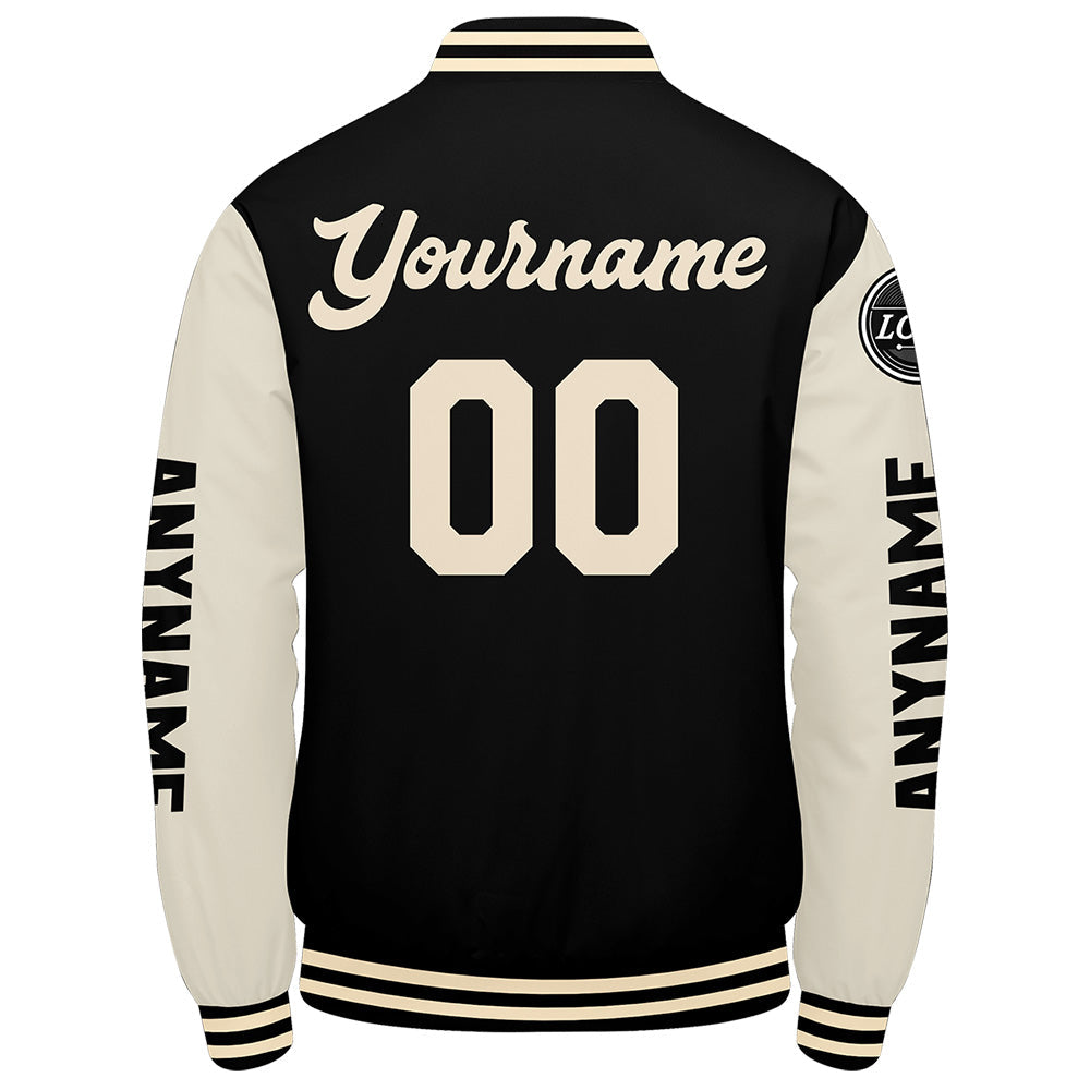 Chaquetas universitarias personalizadas en color negro y crema para hombres & mujeres y jóvenes & Chaquetas Letterman personalizadas