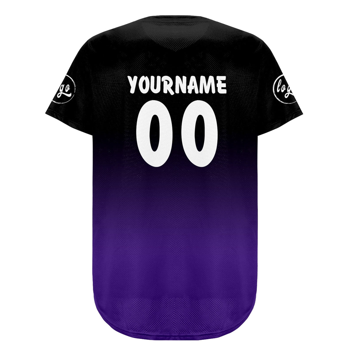 Camiseta de béisbol personalizada negra y morada con degradado uniformes de equipo personalizados con nombre y número
