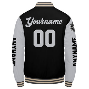 Chaquetas universitarias personalizadas en gris & negro y crema para hombres & mujeres y jóvenes & Chaquetas Letterman personalizadas