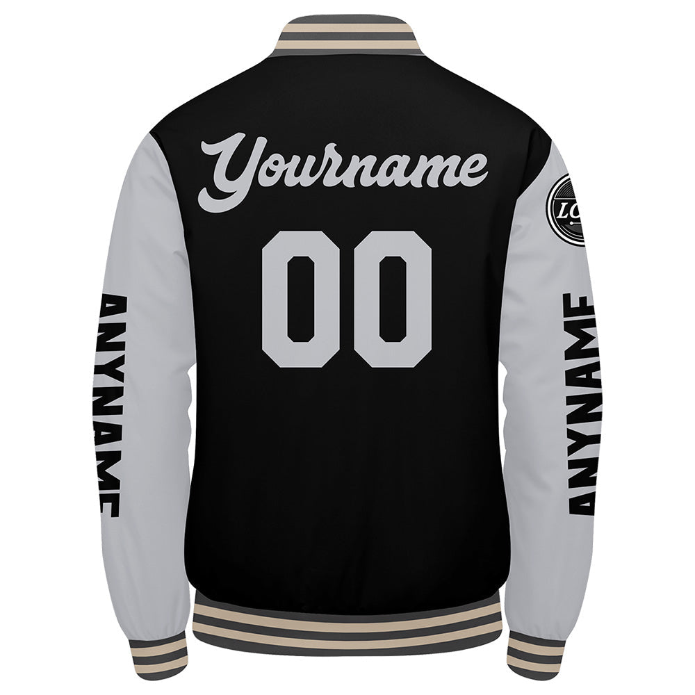 Chaquetas universitarias personalizadas en gris & negro y crema para hombres & mujeres y jóvenes & Chaquetas Letterman personalizadas