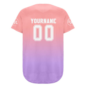Camiseta de béisbol personalizada rosa claro-morada con degradado uniformes de equipo personalizados con nombre y número