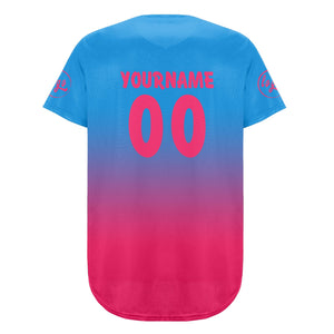 Camiseta de béisbol azul fucsia personalizada con degradado uniformes de equipo con nombre y número