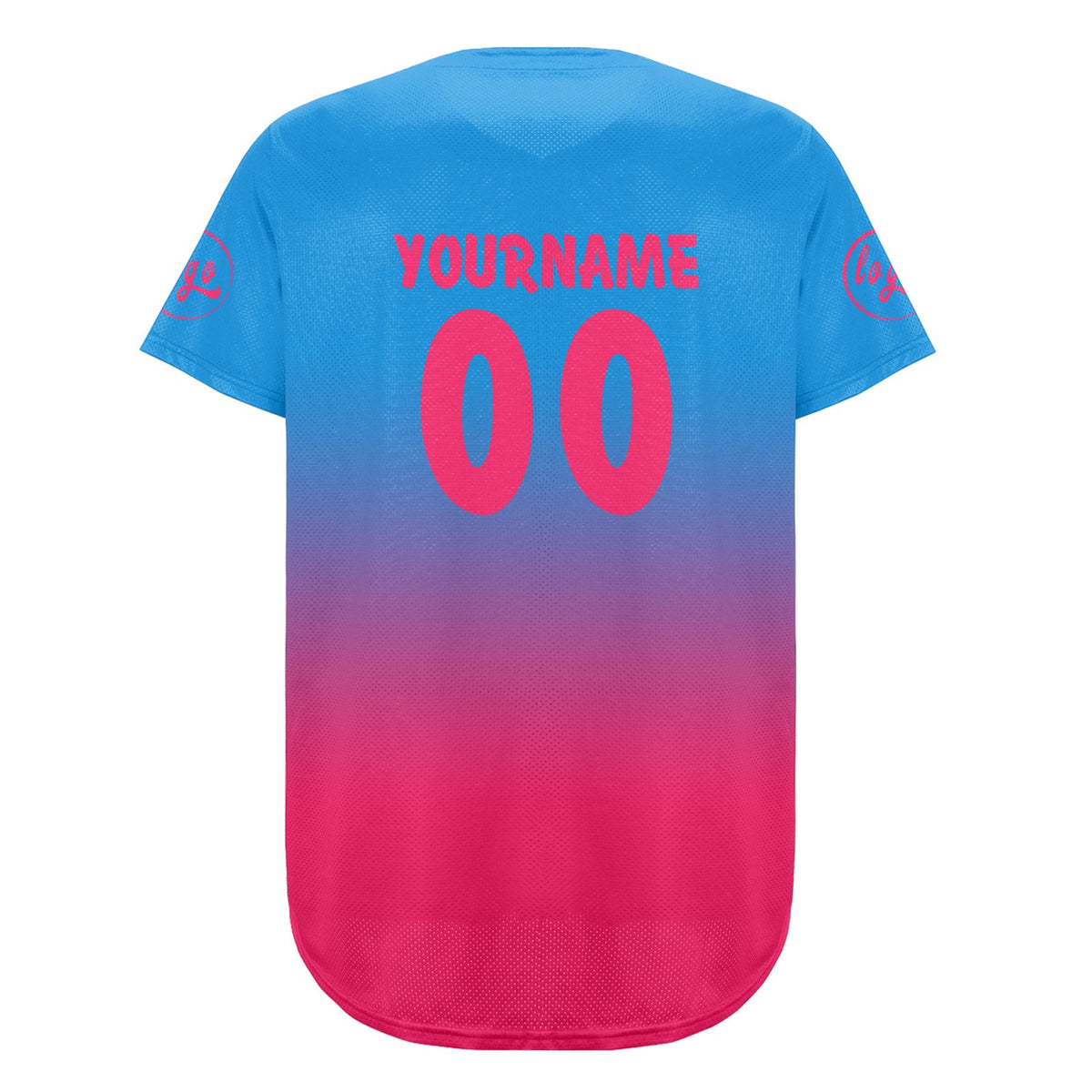Camiseta de béisbol azul fucsia personalizada con degradado uniformes de equipo con nombre y número