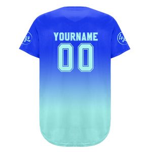 Camiseta de béisbol azul oscuro personalizada con degradado uniformes de equipo con nombre y número