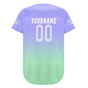 Camiseta de béisbol personalizada de color morado claro y verde claro con degradado uniformes de equipo personalizados con nombre y número