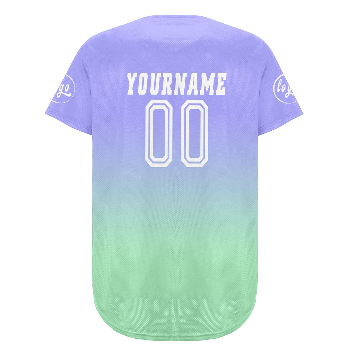 Camiseta de béisbol personalizada de color morado claro y verde claro con degradado uniformes de equipo personalizados con nombre y número
