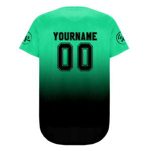 Camiseta de béisbol personalizada verde y negra con degradado uniformes de equipo con nombre y número
