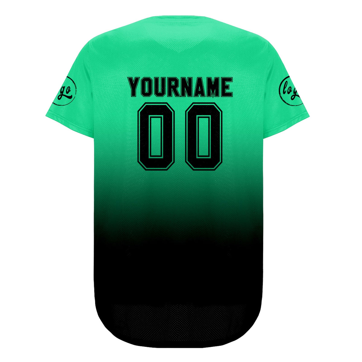 Camiseta de béisbol personalizada verde y negra con degradado uniformes de equipo con nombre y número