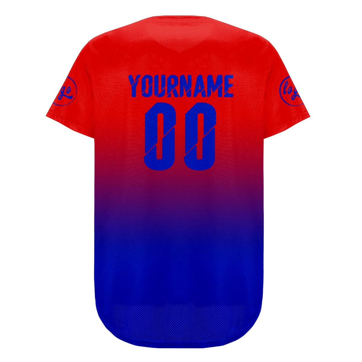 Camiseta de béisbol personalizada roja y azul con degradado uniformes de equipo con nombre y número