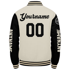 Chaquetas universitarias personalizadas en color negro y crema para hombres & mujeres y jóvenes & Chaquetas Letterman personalizadas
