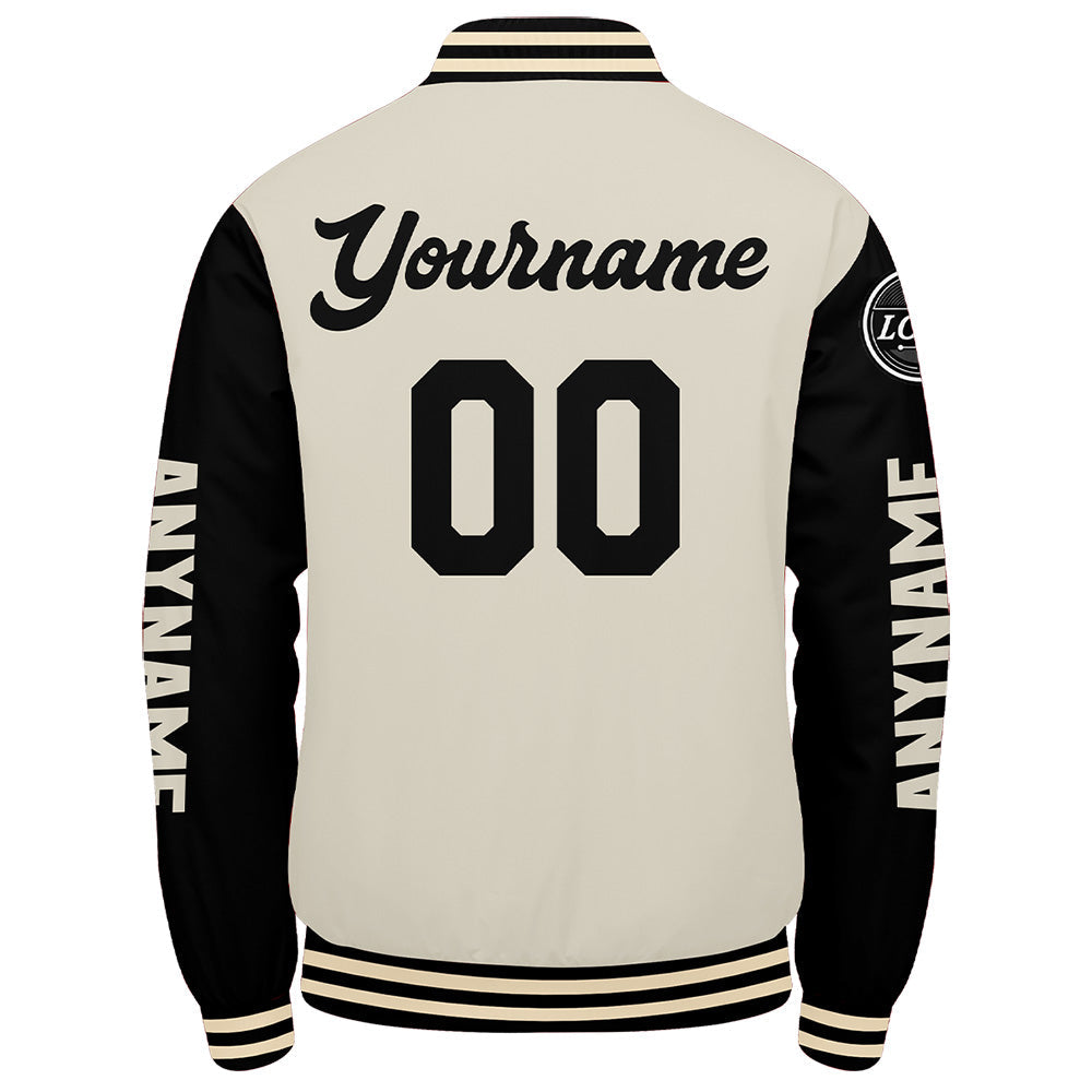 Chaquetas universitarias personalizadas en color negro y crema para hombres & mujeres y jóvenes & Chaquetas Letterman personalizadas