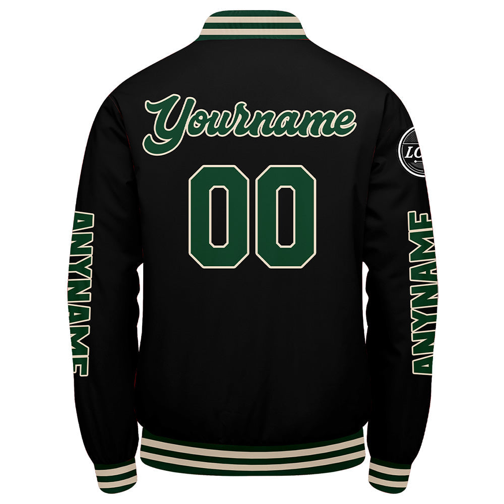 Chaquetas universitarias personalizadas en verde oscuro & negro y crema para hombres & mujeres y jóvenes & Chaquetas Letterman personalizadas