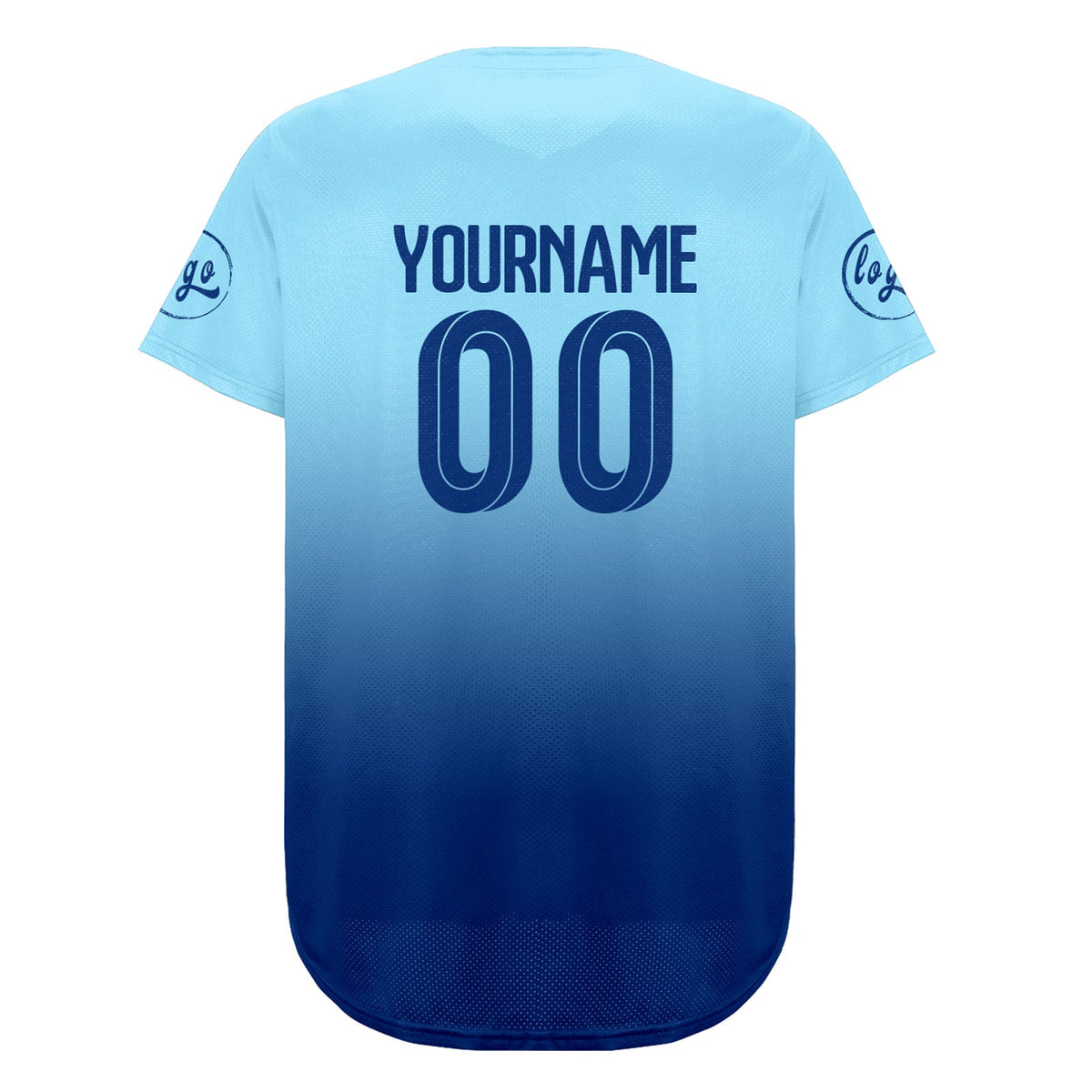 Camiseta de béisbol azul claro personalizada con degradado uniformes de equipo con nombre y número