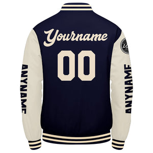 Chaquetas universitarias personalizadas azul marino y crema para hombres & mujeres y jóvenes & Chaquetas tipo Letterman personalizadas