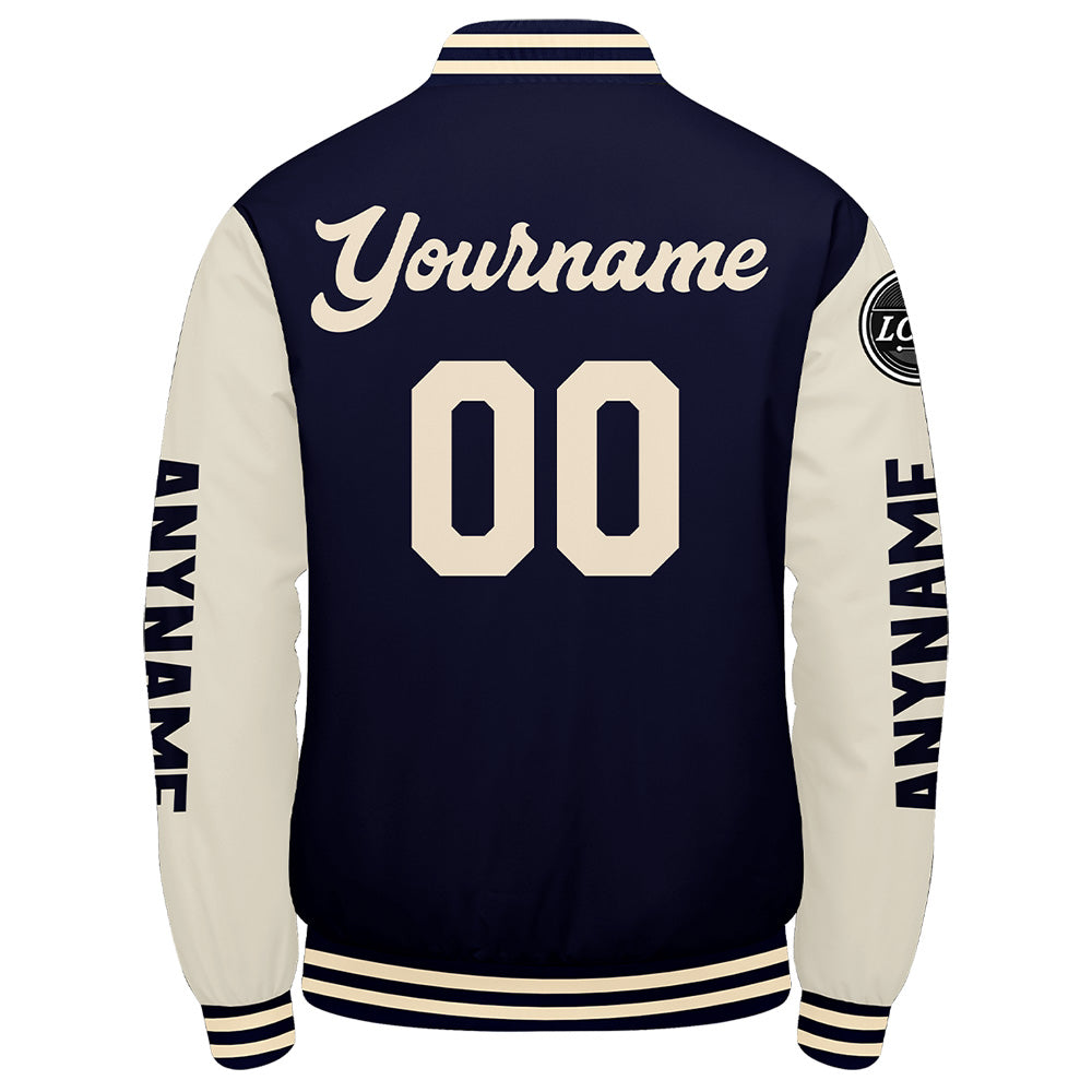 Chaquetas universitarias personalizadas azul marino y crema para hombres & mujeres y jóvenes & Chaquetas tipo Letterman personalizadas