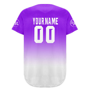 Camiseta de béisbol personalizada morada y blanca con degradado uniformes de equipo personalizados con nombre y número